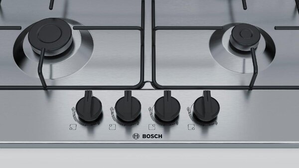 Bosch Piano Cottura 4 Fuochi a gas da Incasso (1 Bruciatore Wok) Larghezza 60 cm colore Inox - PGH6B5B80 Serie 4