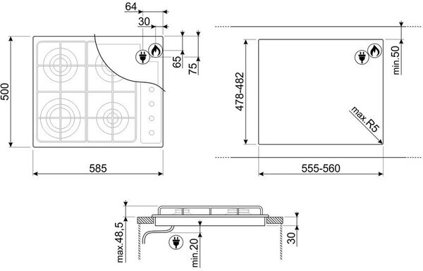Smeg Piano Cottura 4 Fuochi a Gas da Incasso 60 cm colore Acciaio Inox - SR64S