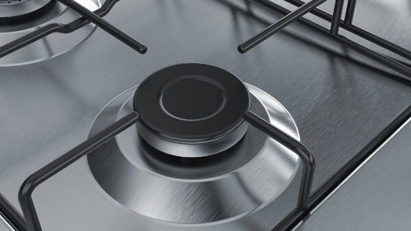 Bosch Piano Cottura 4 Fuochi a gas da Incasso (1 Bruciatore Wok) Larghezza 60 cm colore Inox - PGH6B5B80 Serie 4
