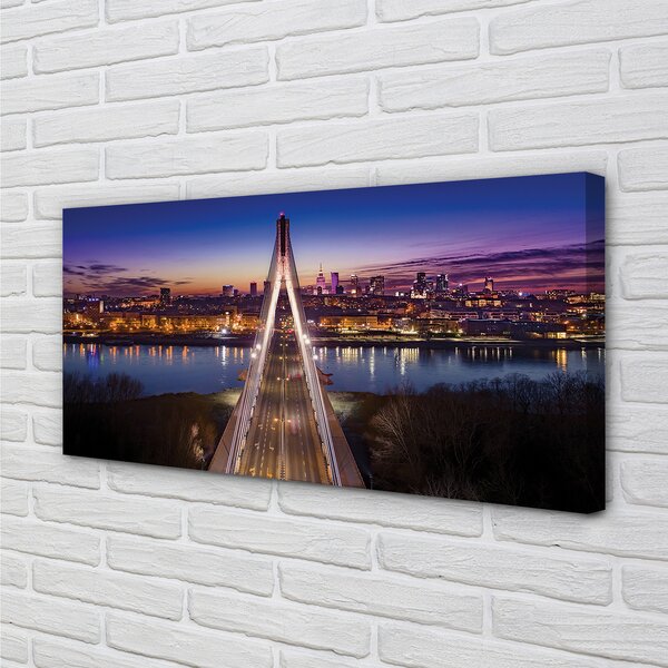 Quadro su tela Panorama di Warsaw Bridge River 100x50 cm
