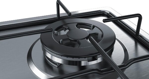 Bosch Piano Cottura 4 Fuochi a gas da Incasso (1 Bruciatore Wok) Larghezza 60 cm colore Inox - PGH6B5B80 Serie 4