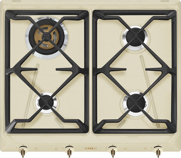 Smeg Piano Cottura 4 Fuochi a Gas da Incasso 60 cm Griglie in Ghisa colore Panna - SRV864POGH