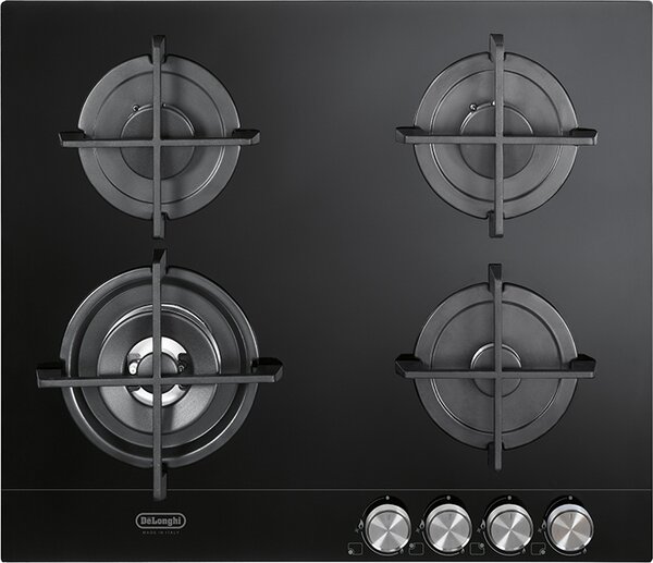 De Longhi Piano Cottura 4 Fuochi a Gas da Incasso 60 cm Griglie in Ghisa Piano in vetro colore Nero - 86NSL460N