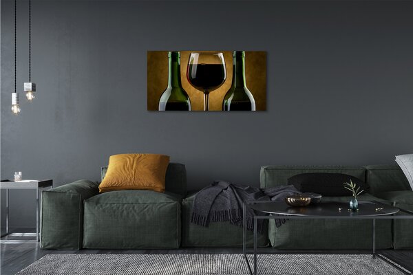 Quadro su tela Un bicchiere di 2 bottiglie di vino 100x50 cm