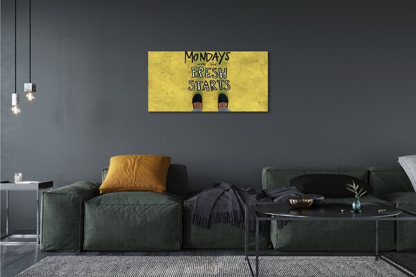 Quadro su tela Iscrizione dello sfondo delle gambe gialle 100x50 cm