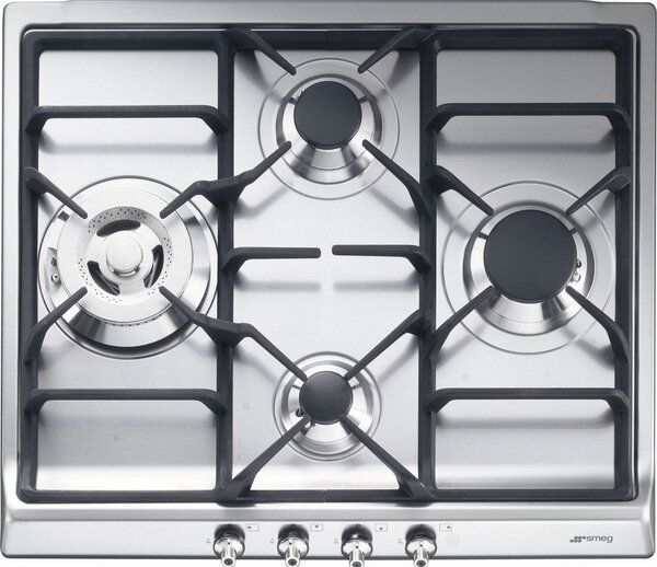 Smeg Piano Cottura 4 Fuochi a gas da Incasso Larghezza 60 cm con Griglie in Ghisa colore Inox - SER60SGH3 Serie Classica