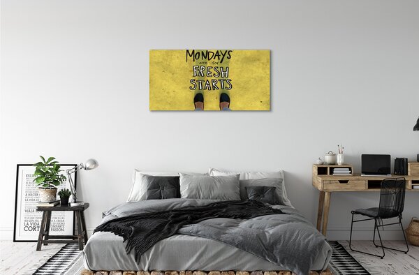 Quadro su tela Iscrizione dello sfondo delle gambe gialle 100x50 cm