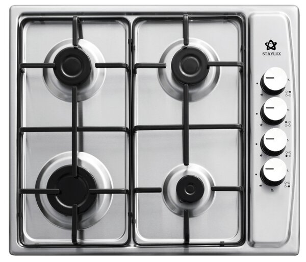 Staylux Piano Cottura 4 Fuochi a Gas da Incasso Larghezza 60 cm con Griglie Smaltate colore Inox - LX-410BF-IX