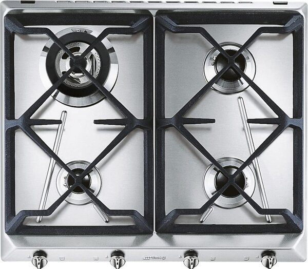 Smeg Piano Cottura 4 Fuochi a Gas da Incasso Larghezza 60 cm con Griglie in Ghisa colore Inox - SRV564GH3