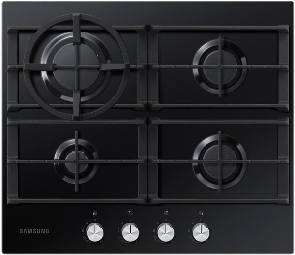 Samsung Piano Cottura 4 Fuochi a Gas Larghezza 60 cm (1 Bruciatore Wok) in Vetro colore Nero - NA64H3010AK/T1