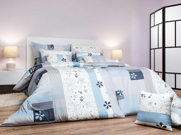 Set di lenzuola in raso, colore grigio-blu, dimensioni 140x200 cm e 70x90 cm (per federe)