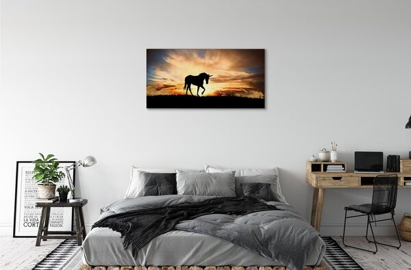 Quadro su tela Sunset unicorno 100x50 cm