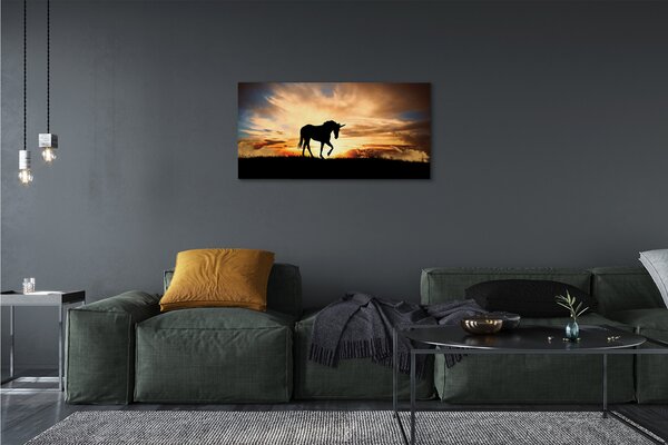 Quadro su tela Sunset unicorno 100x50 cm