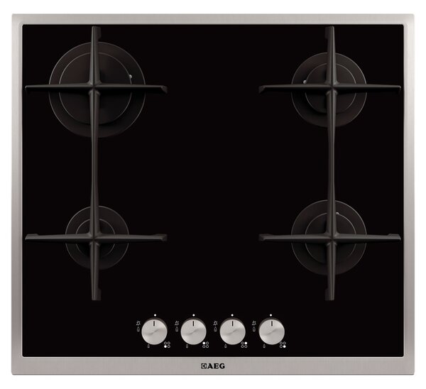 Aeg Piano Cottura 4 Fuochi a Gas Larghezza 58 cm in Vetro colore Nero - HG694340XB