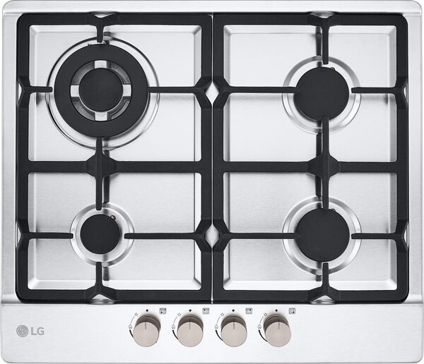 Lg Piano Cottura 4 Fuochi a Gas Larghezza 59 cm (1 Bruciatore Tripla Corona) in Acciaio Inox colore Inox - CBGZ2414S