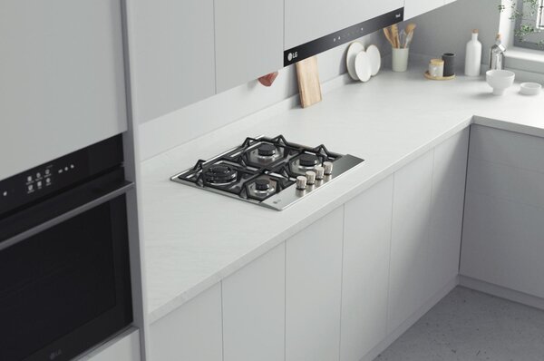 Lg Piano Cottura 4 Fuochi a Gas Larghezza 59 cm (1 Bruciatore Tripla Corona) in Acciaio Inox colore Inox - CBGZ2414S