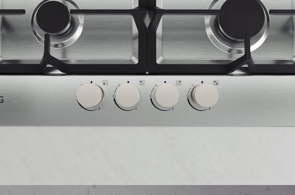 Lg Piano Cottura 4 Fuochi a Gas Larghezza 59 cm (1 Bruciatore Tripla Corona) in Acciaio Inox colore Inox - CBGZ2414S
