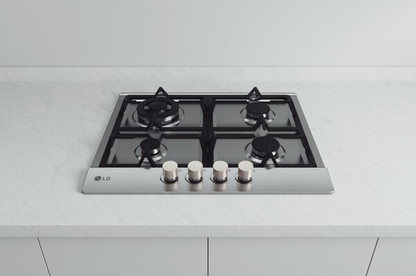 Lg Piano Cottura 4 Fuochi a Gas Larghezza 59 cm (1 Bruciatore Tripla Corona) in Acciaio Inox colore Inox - CBGZ2414S