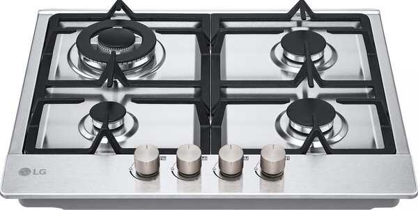 Lg Piano Cottura 4 Fuochi a Gas Larghezza 59 cm (1 Bruciatore Tripla Corona) in Acciaio Inox colore Inox - CBGZ2414S