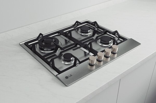 Lg Piano Cottura 4 Fuochi a Gas Larghezza 59 cm (1 Bruciatore Tripla Corona) in Acciaio Inox colore Inox - CBGZ2414S