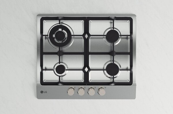 Lg Piano Cottura 4 Fuochi a Gas Larghezza 59 cm (1 Bruciatore Tripla Corona) in Acciaio Inox colore Inox - CBGZ2414S
