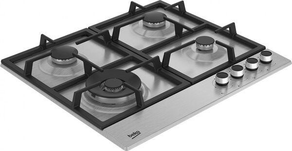 Beko Piano Cottura 4 Fuochi a Gas Larghezza 60 cm (1 Bruciatore Wok) colore Inox - HIAW64225SX