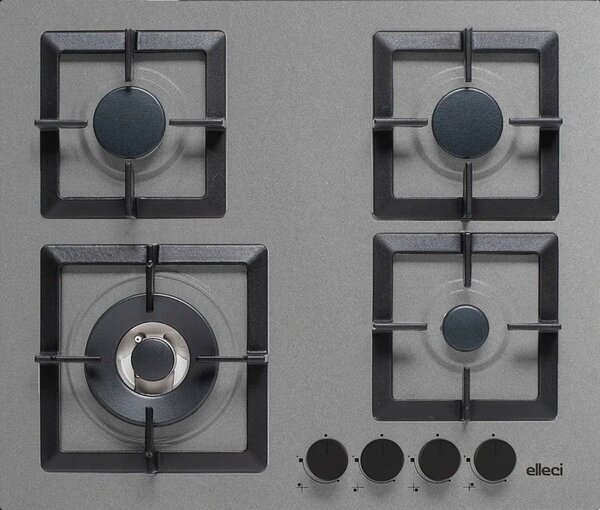 ELLECI Piano Cottura 4 Fuochi a Gas Larghezza 60 cm (1 Bruciatore Wok) Smaltato colore Cemento - PGSP60148WS PLANO 60