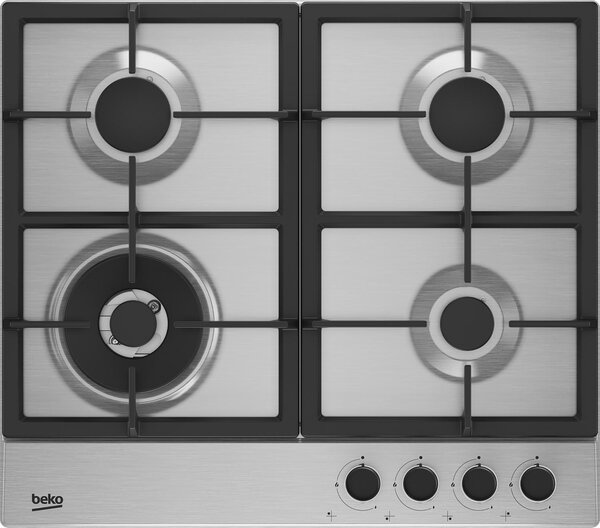 Beko Piano Cottura 4 Fuochi a Gas Larghezza 60 cm (1 Bruciatore Wok) colore Inox - HIAW64225SX