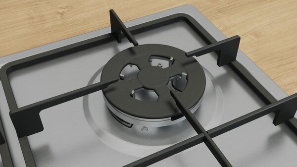 Bosch Piano Cottura 4 Fuochi a Gas Larghezza 60 cm (1 Bruciatore Wok) in Acciaio Inox colore Inox - PGH6B5K60 Serie 4