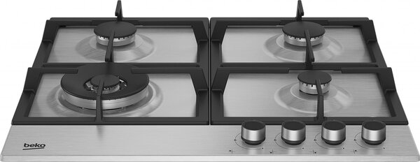 Beko Piano Cottura 4 Fuochi a Gas Larghezza 60 cm (1 Bruciatore Wok) colore Inox - HIAW64225SX