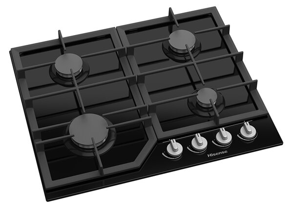 Hisense Piano Cottura 4 Fuochi a Gas Larghezza 60 cm (1 Bruciatore Wok) in Vetro colore Nero - GG643B