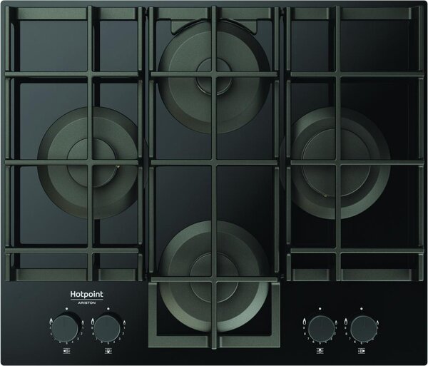 Hotpoint Ariston Piano Cottura 4 Fuochi a Gas Larghezza 60 cm in Vetro colore Nero - HAGS 61F/BK 1
