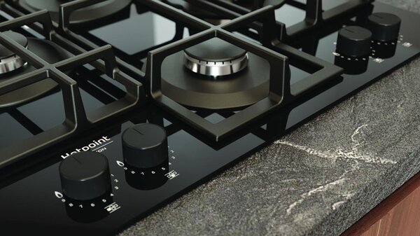 Hotpoint Ariston Piano Cottura 4 Fuochi a Gas Larghezza 60 cm in Vetro colore Nero - HAGS 61F/BK 1