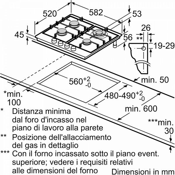 Bosch Piano Cottura 4 Fuochi a Gas Larghezza 60 cm in Acciaio Inox colore Inox - PCH6A5I90 Serie 6
