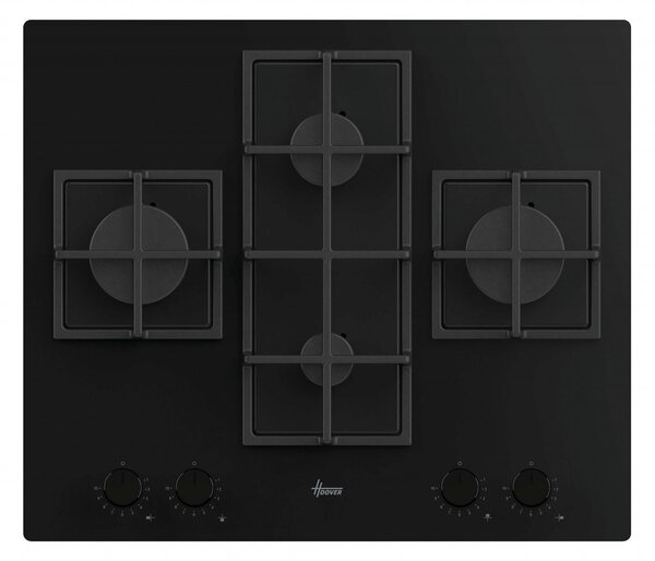 Hoover Piano Cottura 4 Fuochi a Gas Larghezza 60 cm in Vetro colore Nero - HVG6DC5B H-HOB 500 GAS
