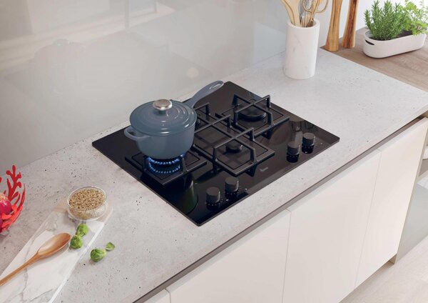 Hoover Piano Cottura 4 Fuochi a Gas Larghezza 60 cm in Vetro colore Nero - HVG6DC5B H-HOB 500 GAS