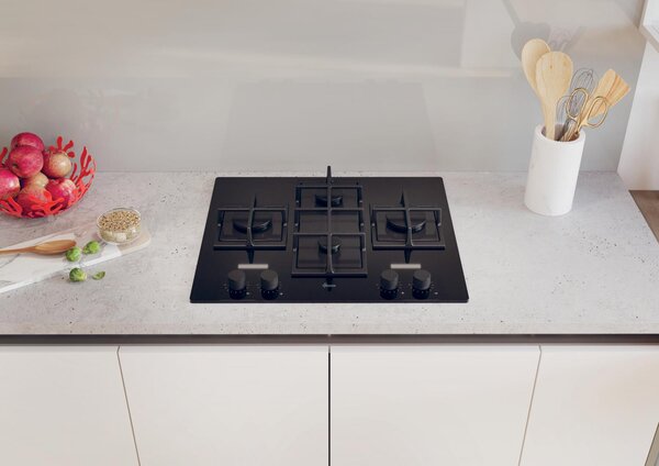 Hoover Piano Cottura 4 Fuochi a Gas Larghezza 60 cm in Vetro colore Nero - HVG6DC5B H-HOB 500 GAS