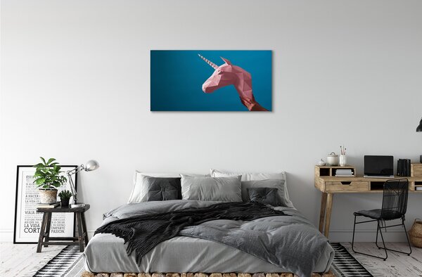 Quadro su tela Origami unicorno rosa 100x50 cm
