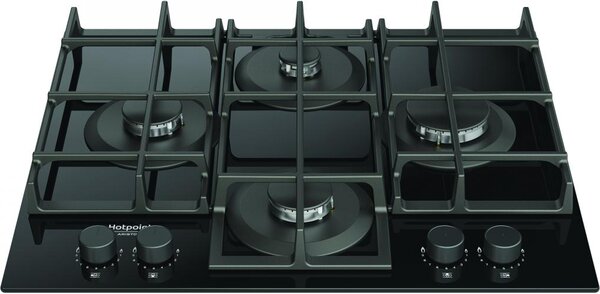 Hotpoint Ariston Piano Cottura 4 Fuochi a Gas Larghezza 60 cm in Vetro colore Nero - HAGS 61F/BK 1