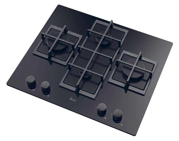 Hoover Piano Cottura 4 Fuochi a Gas Larghezza 60 cm in Vetro colore Nero - HVG6DC5B H-HOB 500 GAS