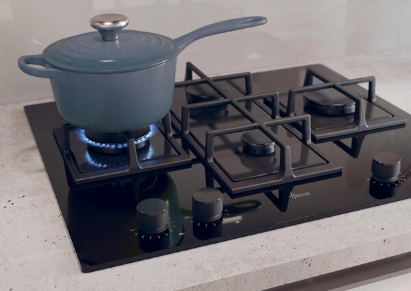 Hoover Piano Cottura 4 Fuochi a Gas Larghezza 60 cm in Vetro colore Nero - HVG6DC5B H-HOB 500 GAS
