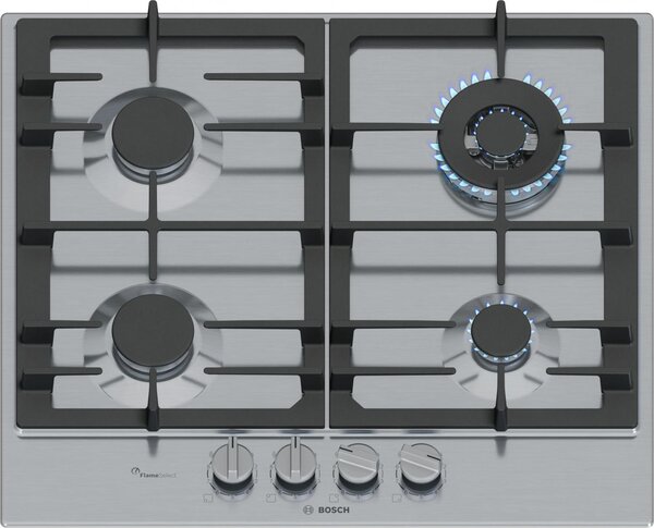 Bosch Piano Cottura 4 Fuochi a Gas Larghezza 60 cm in Acciaio Inox colore Inox - PCH6A5I90 Serie 6