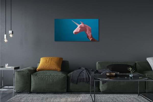 Quadro su tela Origami unicorno rosa 100x50 cm