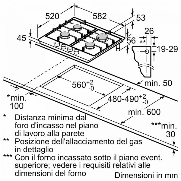 Bosch Piano Cottura 4 Fuochi a Gas Larghezza 60 cm in Acciaio Inox colore Inox - PGP6B5K85 Serie 4