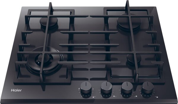 Haier Piano Cottura 4 Fuochi a Gas Larghezza 60 cm in Vetro Temperato colore Nero - HAVG6BF4TB-PB Gas On Glass Serie 4