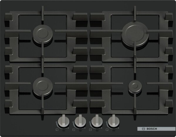 Bosch Piano Cottura 4 Fuochi a Gas Larghezza 60 cm in Vetro Temperato colore Nero - PNP6B6K40 Serie 4