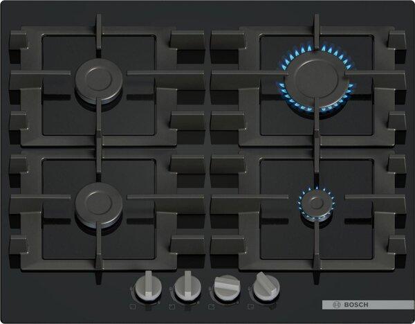 Bosch Piano Cottura 4 Fuochi a Gas Larghezza 60 cm in Vetro Temperato colore Nero - PNP6B6K40 Serie 4
