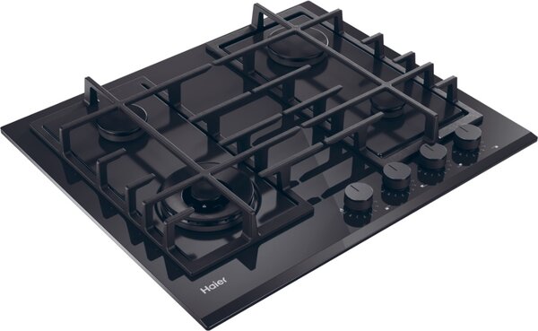 Haier Piano Cottura 4 Fuochi a Gas Larghezza 60 cm in Vetro Temperato colore Nero - HAVG6BF4TB-PB Gas On Glass Serie 4