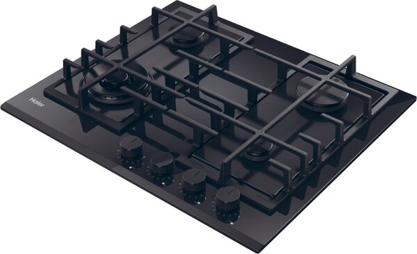 Haier Piano Cottura 4 Fuochi a Gas Larghezza 60 cm in Vetro Temperato colore Nero - HAVG6BF4TB-PB Gas On Glass Serie 4