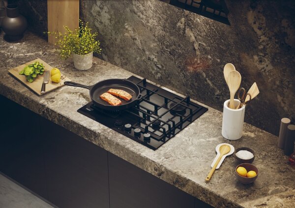 Haier Piano Cottura 4 Fuochi a Gas Larghezza 60 cm in Vetro Temperato colore Nero - HAVG6BF4TB-PB Gas On Glass Serie 4